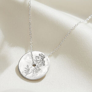 Birth Flower Spinner Necklace In Sterling Silver