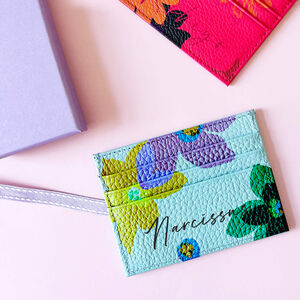 Birth Flower With Personalised Name Leather Card Holder