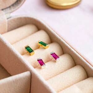 Dainty Baguette Birthstone Stud Earrings