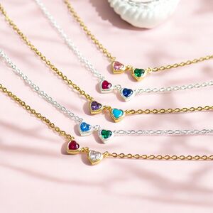 Double Birthstone Heart Link Necklace