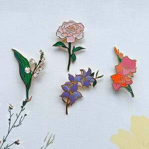 Enamelled Birth Flower Brooch In A Gift Box