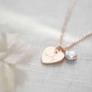 Esme Heart And Birthstone Personalised Name Necklace