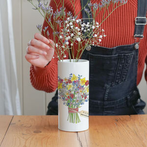 Family Birth Flower Bouquet Tall Ceramic Vase