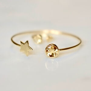 Gold Plated Star And Birthstone Adjustable Bangle
