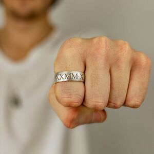 Men's Roman Numerals Personalised Silver Ring