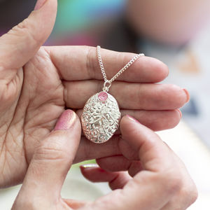Oversized Oval Birthstone Locket Necklace