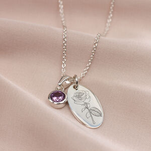 Personalised Birth Flower And Birthstone Necklace