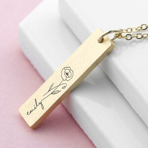 Personalised Birth Flower Bar Necklace