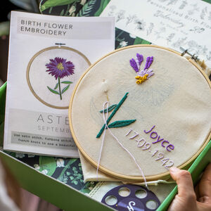 Personalised Birth Flower Embroidery Kit Gift Box Set