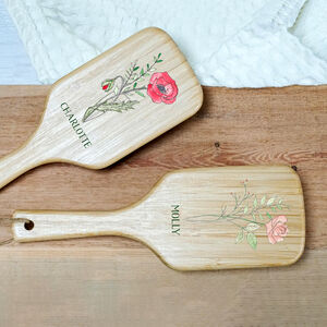 Personalised Birth Flower Paddle Hair Brush