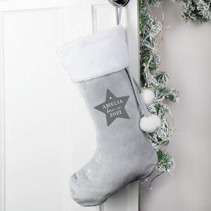 Personalised Birth Year Grey Christmas Stocking