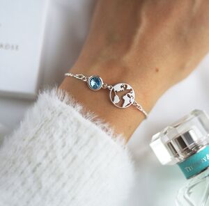 Personalised Map Charm Bracelet – Travel Birthstone Gift