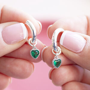 Silver Plated Heart Birthstone Hoop Earrings