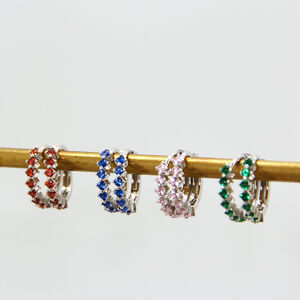 Sterling Silver Birthstone Huggie Hoop Earrings