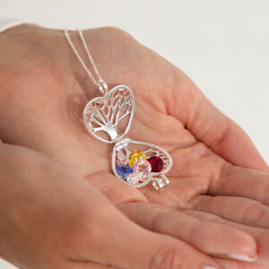 Sterling Silver Family Birthstone Heart Locket Necklace