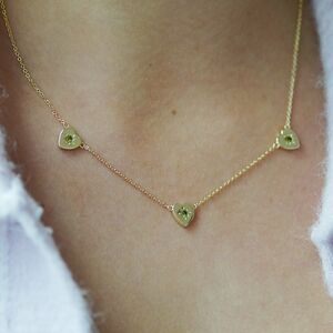 Triple Peridot Heart Charm Necklace