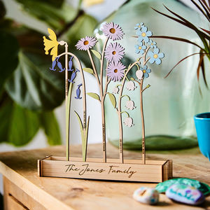 Wooden Personalised Family Birth Flowers