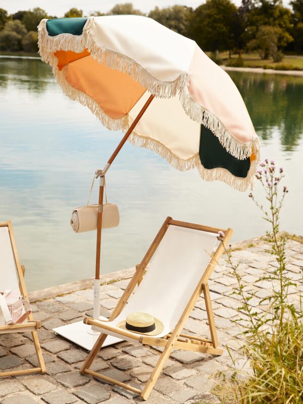 Beach Parasol Retro with Fringes, Ø 180 cm